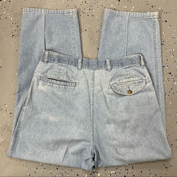 Vintage 80s Light Blue Pleated Trouser Jeans High Waist Crop Leg Distressed 12 - Picture 8 of 11